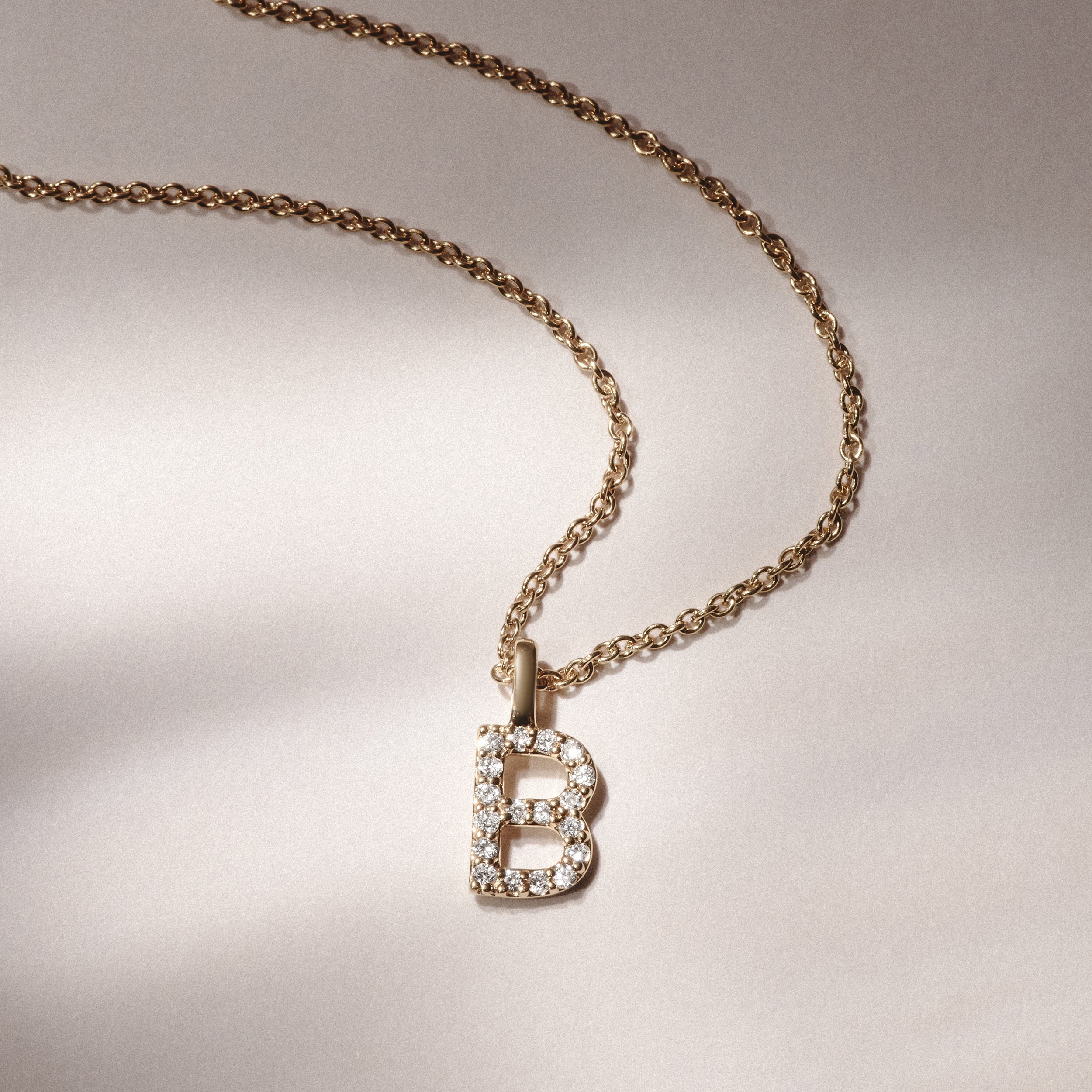 Love Letter Initial B Lab Diamond Necklace set in 9K Yellow Gold